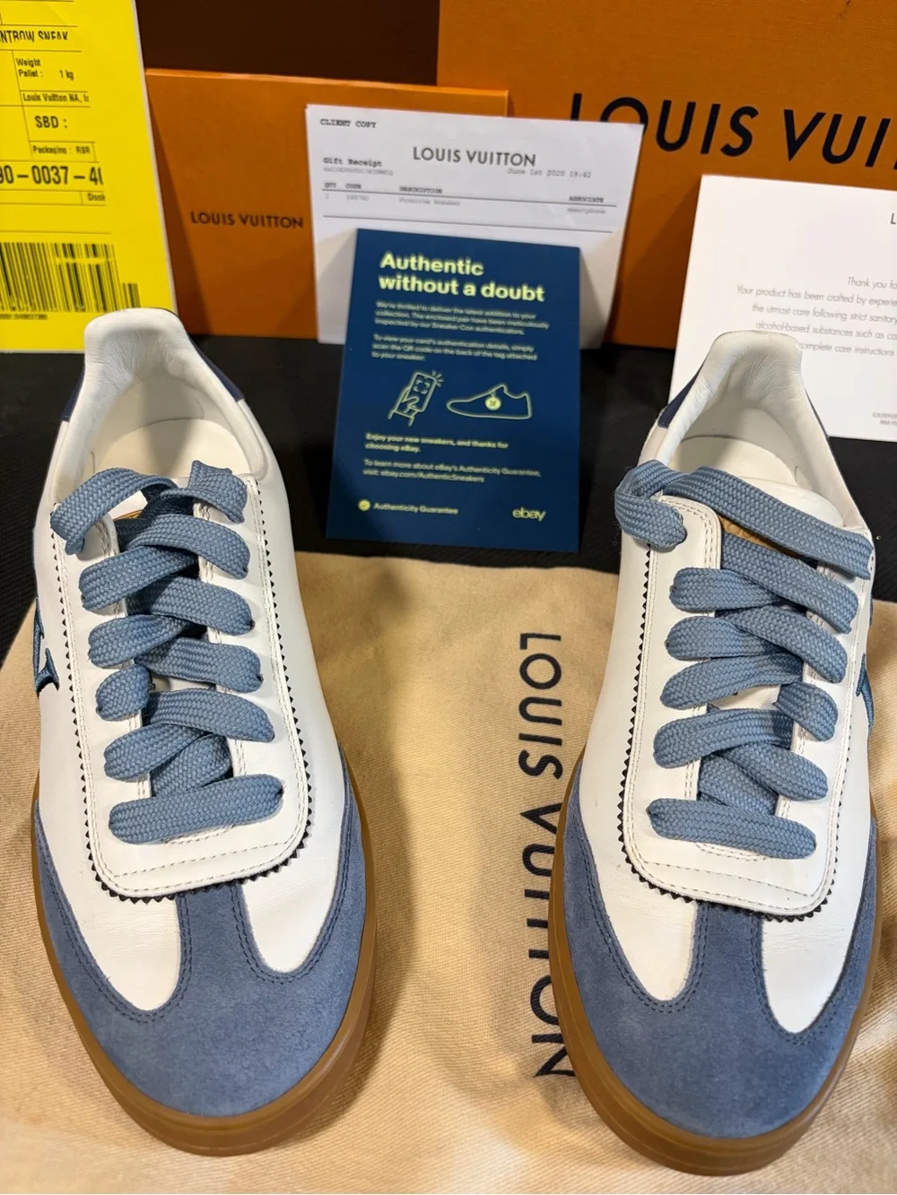 Louis Vuitton White & Blue Suede Accent Sneakers